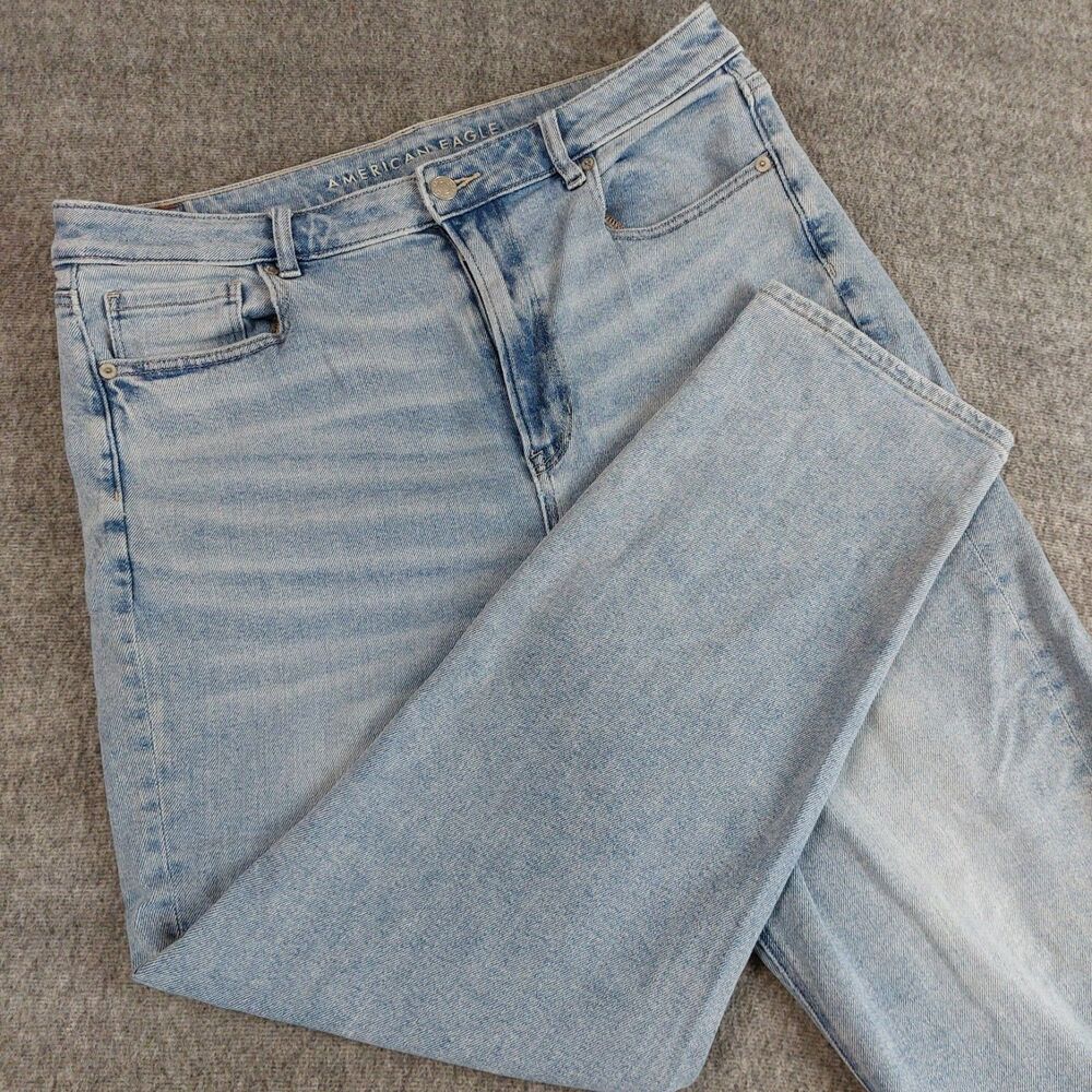 American Eagle Mom Straight Stretch Jeans Women's 16R (Fit 35x27) Blue Light